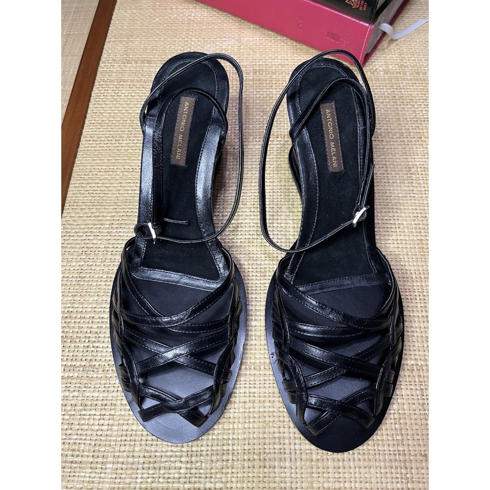 Antonio Melani Size 7.5 Black Leather Heels Y2K
